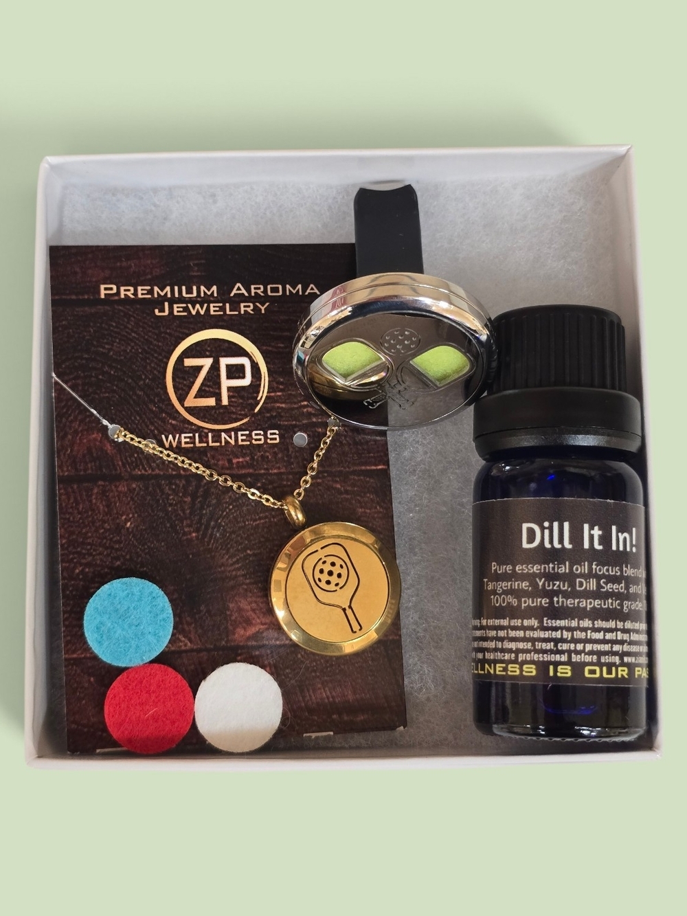 Wellness Gold Aroma Diffuser Necklace with Dill It In Essential Oil - Gold